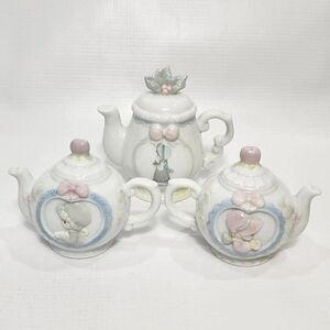 3 pc Vintage Precious Moments Dec Tea Pot & Salt & Pepper Shakers Porcelain 93'